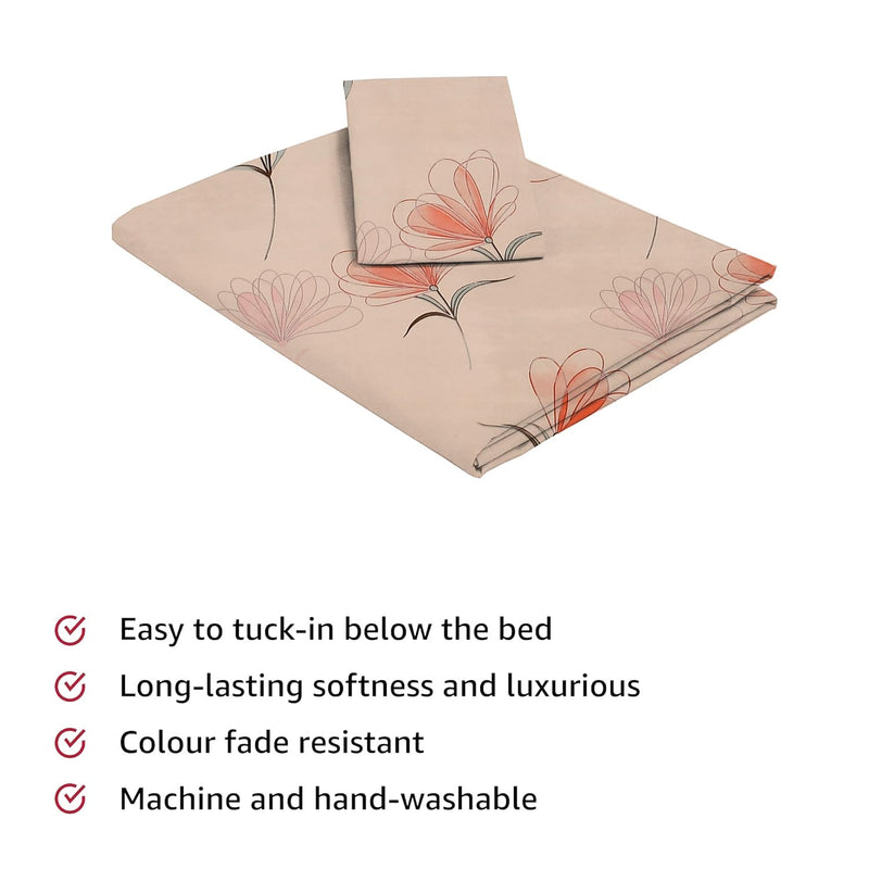 Home Stylish 280 TC Floral Print Ezyption Cotton 1 Single Bedsheet with 1 Pillow Cover Pink Rose