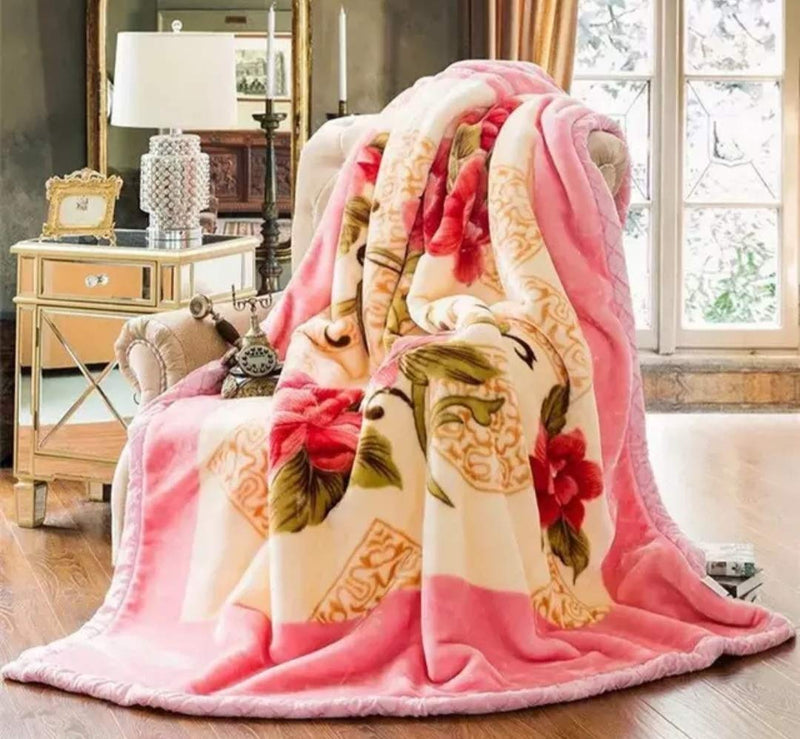 ELSTONE HOME Double Ply Floral Design Double Bed Embossed Reversible Mink Blanket for Heavy Winter (Multicolour)