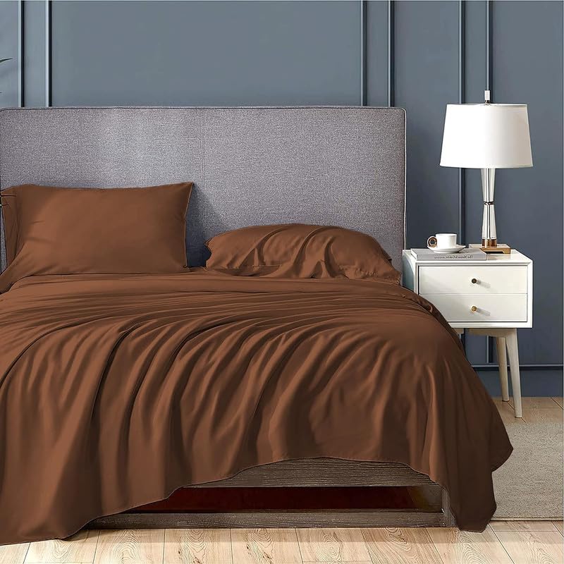 Rajasthan Crafts 110GSM Brushed Micro Fabric Super Soft Elegant Colors Shrinkage & Fade Resistant Single Bedsheet with 1 Pillow Cover (60x90 Inches, Brown Colour)