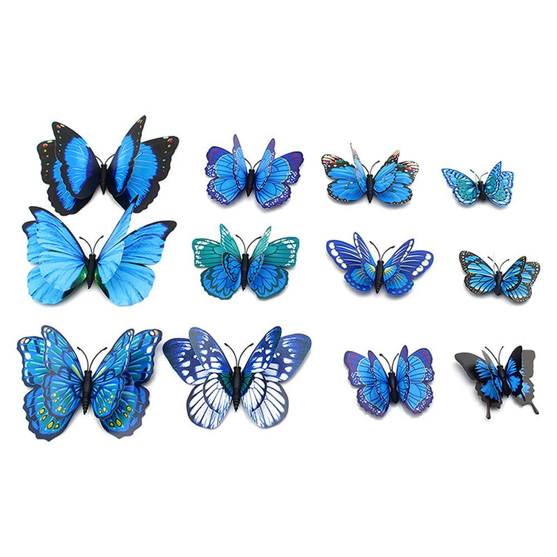 Liv'Oliv 12 Pcs 3D Metal Butterfly Wall Stickers (Blue)