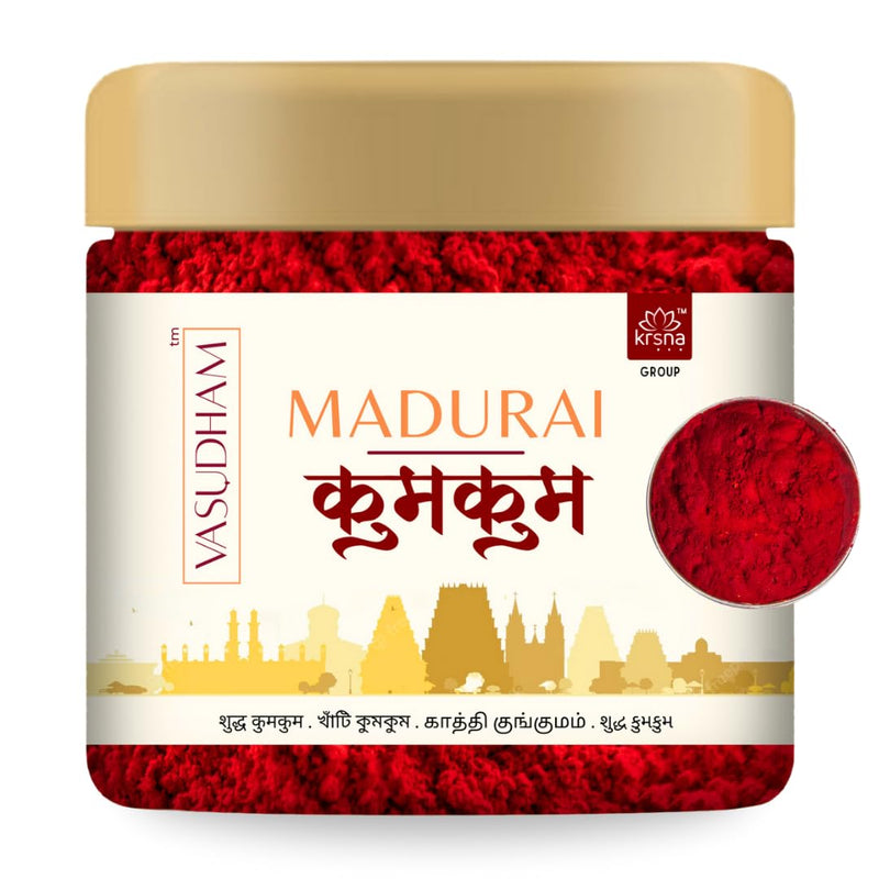 VASUDHAM Premium Madurai Red Kumkum A+ Grade Color Free Puja Roli with Pure Turmeric & Limestone || Pack of 1 (80gm)