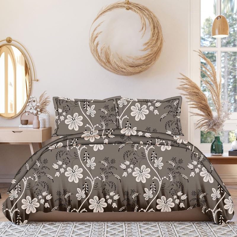 Vaastu Furnishings Skin Friendly Ultrasoft Prime Collection Printed Flat 1 Double Bedsheet with 2 Pillow Covers (Size 90 x 90 Inch) - Grey White Bail Safari2