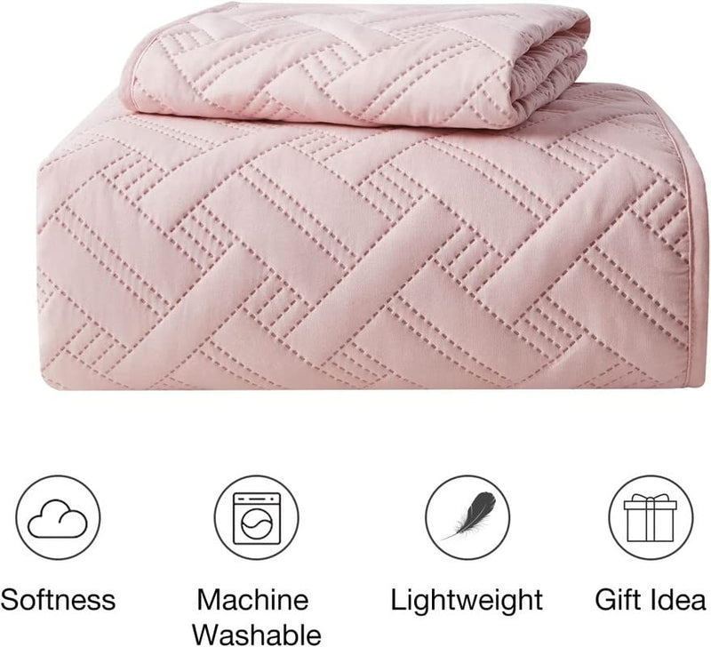 BSB HOME 100% Cotton Ultrasonic 280 Tc Solid King Size Quilted Bed Cover/Bedspread/Rajaai with 2 Pillow Case, (Luxurious, Pink, 90X100 Inches, 254X228 Cm), 1 Quilt 2 Matching Pillow Covers