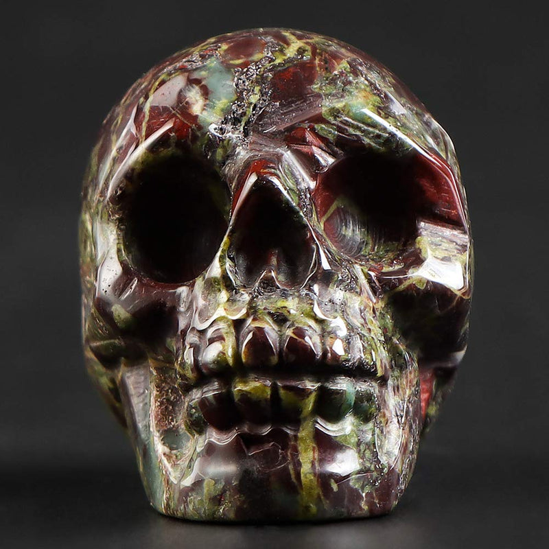 Artistone 2.0" Dragon Blood Skull, Hand Carved Gemstone Fine Art Sculpture, Reiki Healing Stone Statue，Attract All The Aura Around