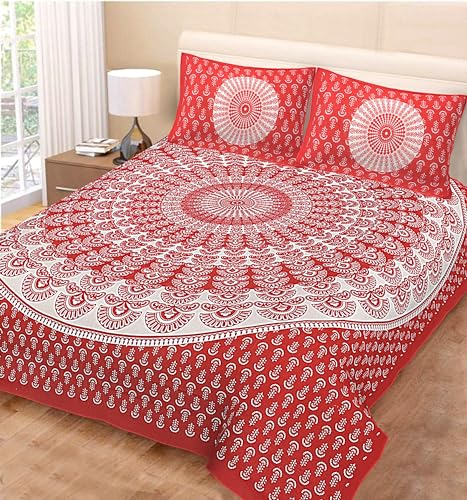 JAIPUR PRINTS 100% Cotton Rajasthani Jaipuri Traditional Floral Double Bedsheet with 2 Pillow Covers - 15