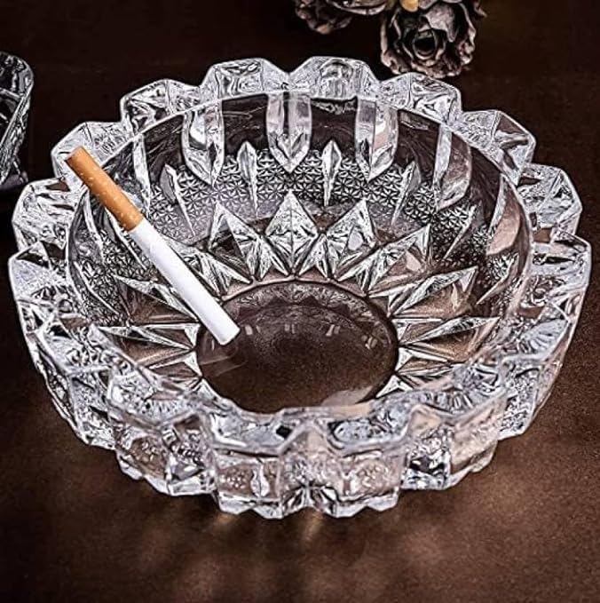 Ashritha Ashtray, 1 Round Glass Ash Tray, Stylish Modern Clear Glass Ashtray for Smoking, Home, Car