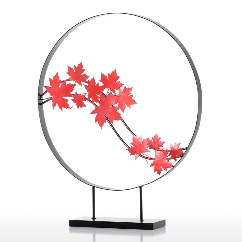 Tomfeel Maple Leaf Ornament Iron Circle Sculpture Abstract Modern Sculpture Home Decor Modern and Concise Artwork