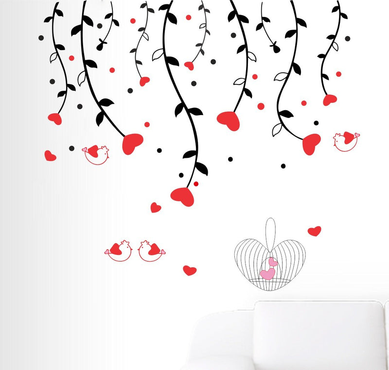 Heart Sparrow Tree Self Adhesive VinylWaterproof Decorative Wall Stickers for Hall, Bedroom, Kitchen and Furniture