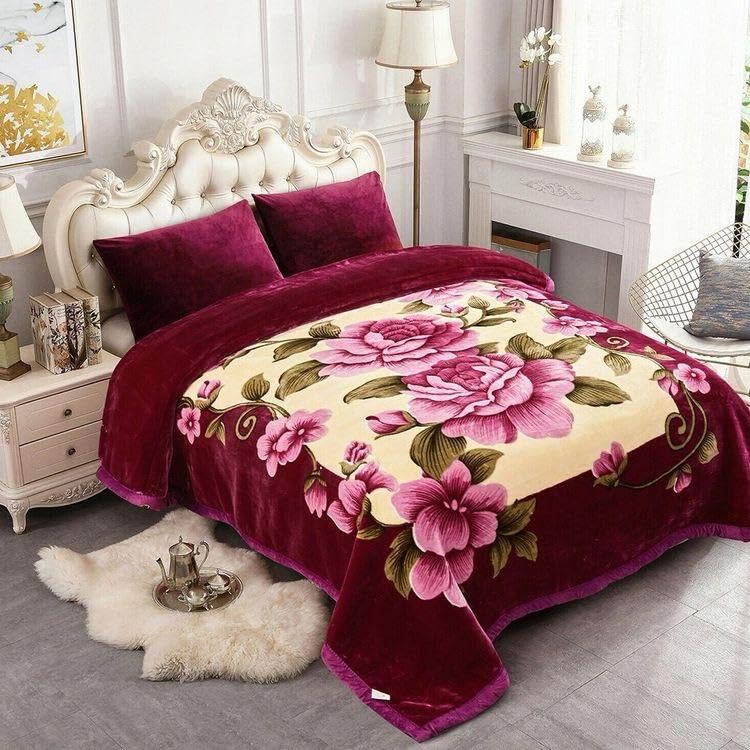 Gold Premium 2 Ply Double Bed Blanket Cloudy Super Soft, Luxurious Embossed for Heavy Winter Blanket Breathable, with Bag Packing Pack of 1 (Multi Color 15)