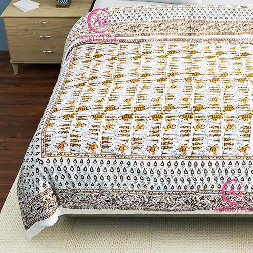 EMIOUR 400 TC Pure Cotton Double Bed Jaipuri Razai Baraat Printed Bed Blanket, 85 x 100 cm, AC Quilt for Winter and Summer (Design 2)