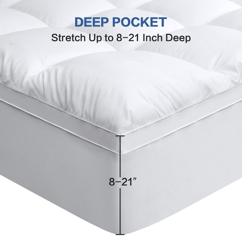 COHOME Twin XL Mattress Topper Extra Thick Cooling Mattress Pad 400TC Cotton Top Plush Down Alternative Fill Pillow Top Mattress Cover with 8-21 Inch Deep Pocket (39x80 Inches, White-Classic)