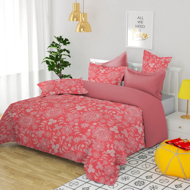 BSB HOME 120 TC Double Floral Bedsheet with 2 Pillow Covers | 110 GSM Soft Brushed Microfiber - Breathable & Wrinkle Free - (86 X 88 Inch, Pink & White)