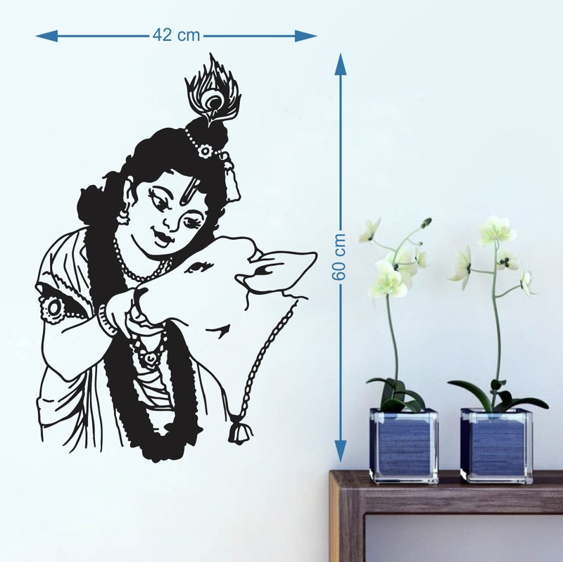 Krishna with Cow Self Adhesive VinylWaterproof Decorative Wall Stickers for Hall, Bedroom, Kitchen and Furniture