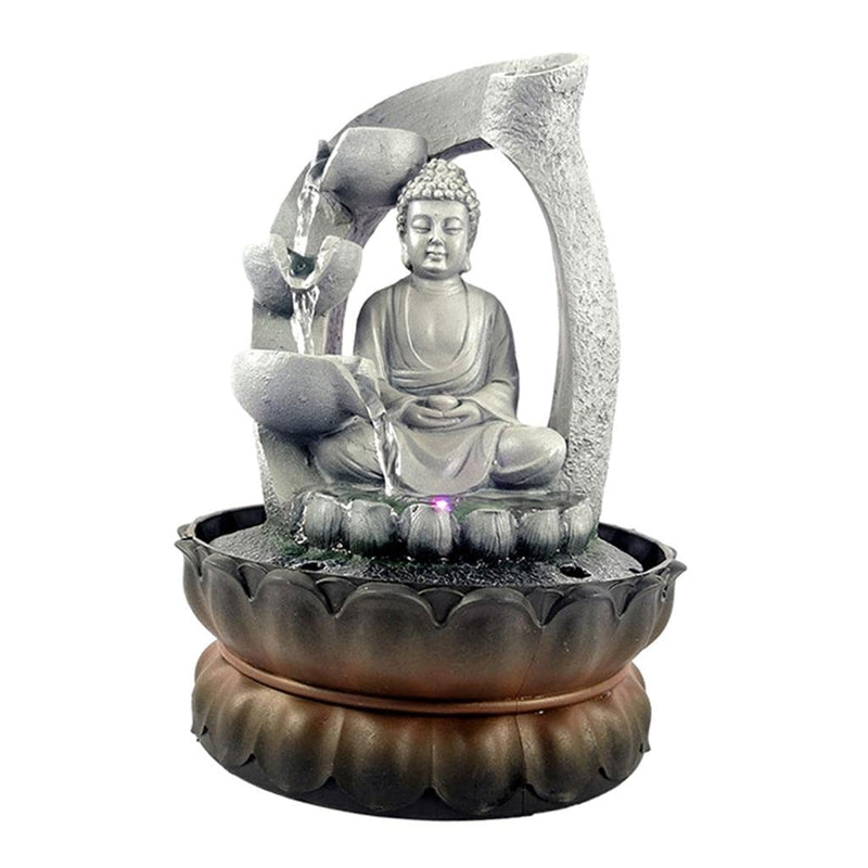 SAZ DEKOR Buddha Tabletop Fountain LED Lights Zen Rock Water Waterfall Home Deck Decor