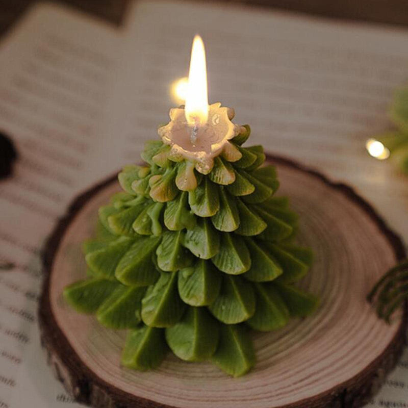 ATORSE® Christmas Tree Wax Scented Candle Creative Curve Home Decor Prop Olive Green