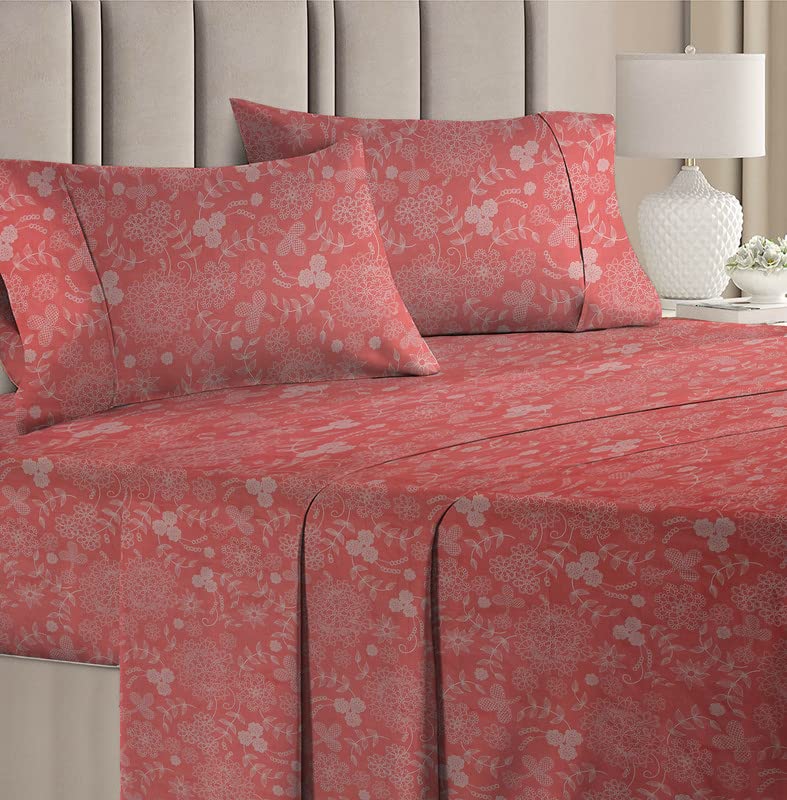 BSB HOME Aspire Collections 100% Microfiber Feel Double/Queen Size Bedsheets with 2 Pillow Covers Cotton, 150tc Floral Pink Bedsheets for Double Bed Microfiber (7ft X 7ft)