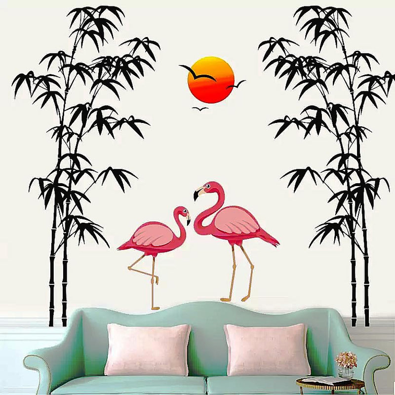 WALLSTICKY Flamingo Love BAMBOOS Tree Birds Flying Sunrise WALLSTICKER