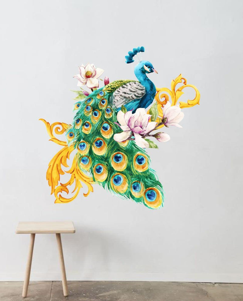 Decor Kraft Peacock with Lotus Wall Sticker & Decal,Size- 50 Cm X 40 Cm,Bird