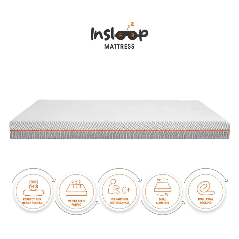 Insleep Orthopedic Memory Foam 6-inch Queen Size Mattress (80x60x8 Grey & White Anti-Bacterial Fabric) in a Box l CertiPUR-US Certified