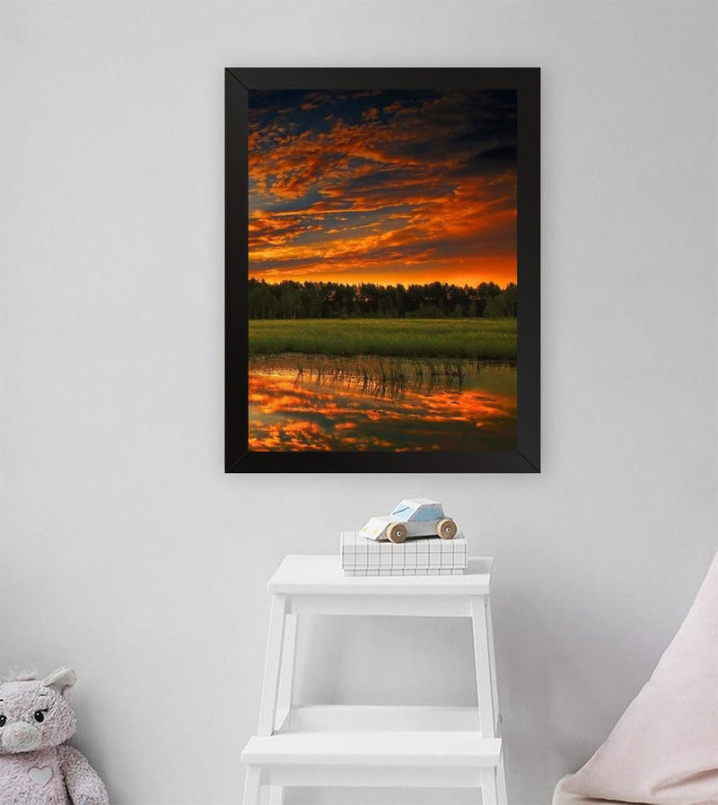 GADGETS WRAP Printed Photo Frame Matte Painting for Home Office Studio Living Room Decoration (11x17inch Black Framed) - Orange Sunset