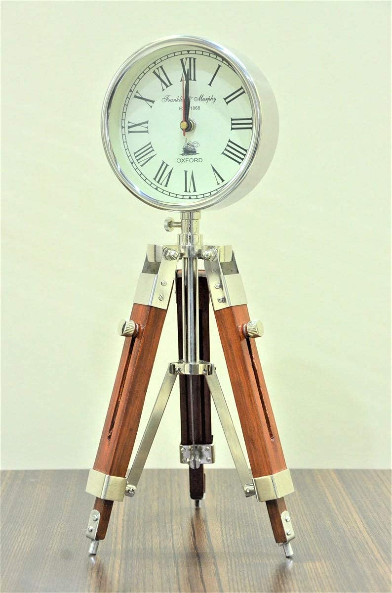 Decor Instruments Wooden Table Clock Wooden Table Clock Table & Floor Standing Roman Number Clock 18 Inch with Adjustable Tripod Stand