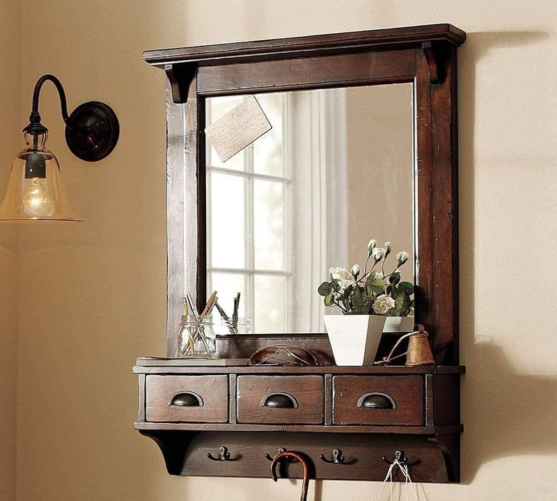 COZY HAUS Wooden Dressing Mirror with Hooks and 3 Storage Drawers