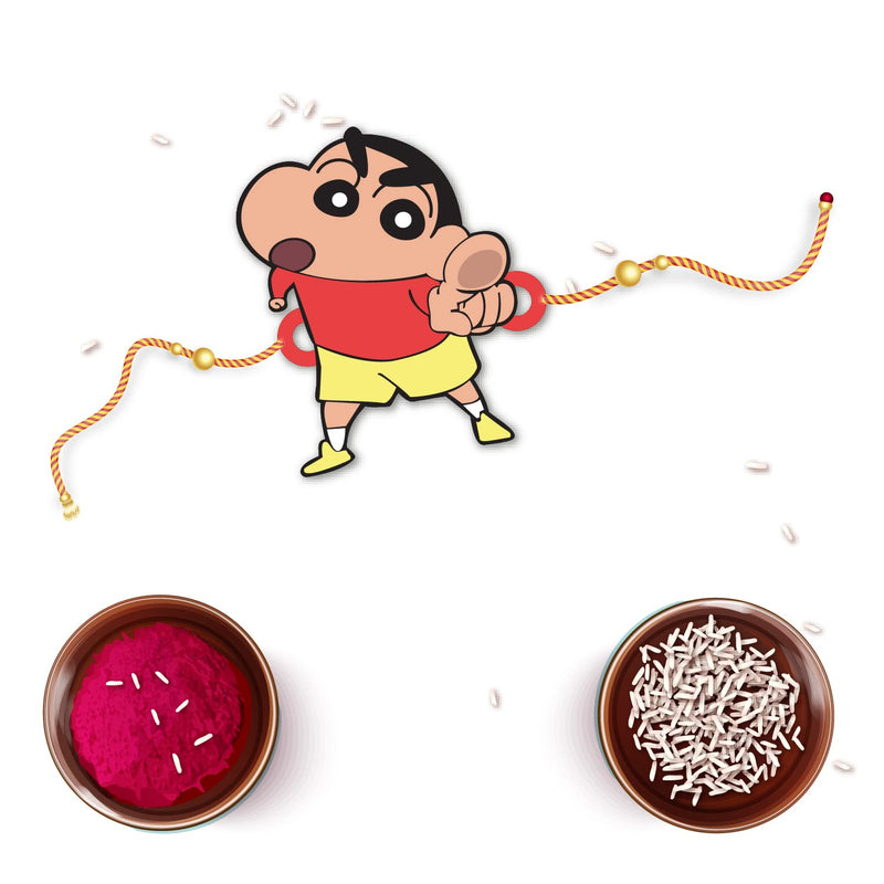 Bhai Please Shinchan Wooden Rakhi with Brother is Superhero Fridge Magnet (Gift Combo for Bhai/Bhaiya) | Set of 1 pc Rakhi with Roli- Chawal and Fridge Magnet | With Raksha Bandhan Greetings