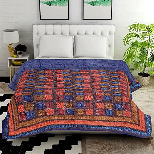 SIBLEY 400 TC Single Bed Organic Cotton Jaipuri Razai Bed Blanket Ac Quilt for All-Season Soft Light Weight Rajasthani Traditional Rajai Cotton Comforter 55 x 85 inch