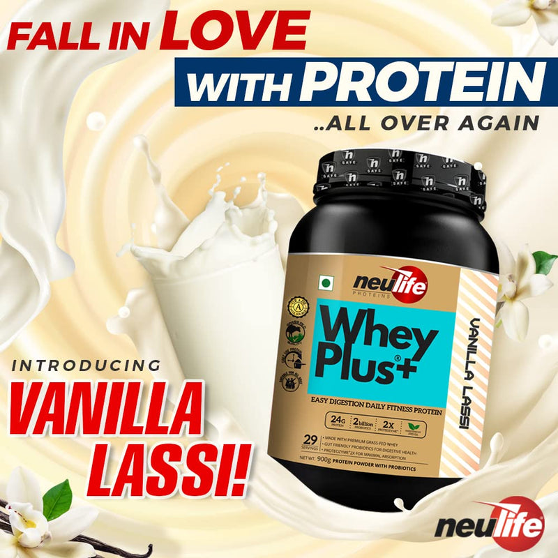 Neulife WHEYPLUS® Gut-friendly Grass-Fed Whey Protein Isolate Blend with Probiotics & Proteozymes 4lbs (Vanilla Lassi)