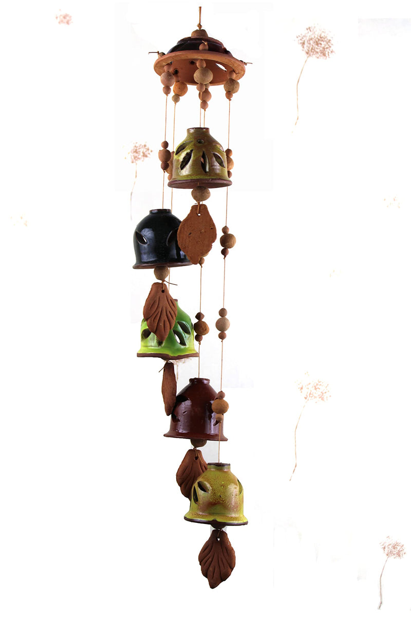 Terracotta Ceramic Coated Multi Color Wind Chimes with (Five Bells) Handmade