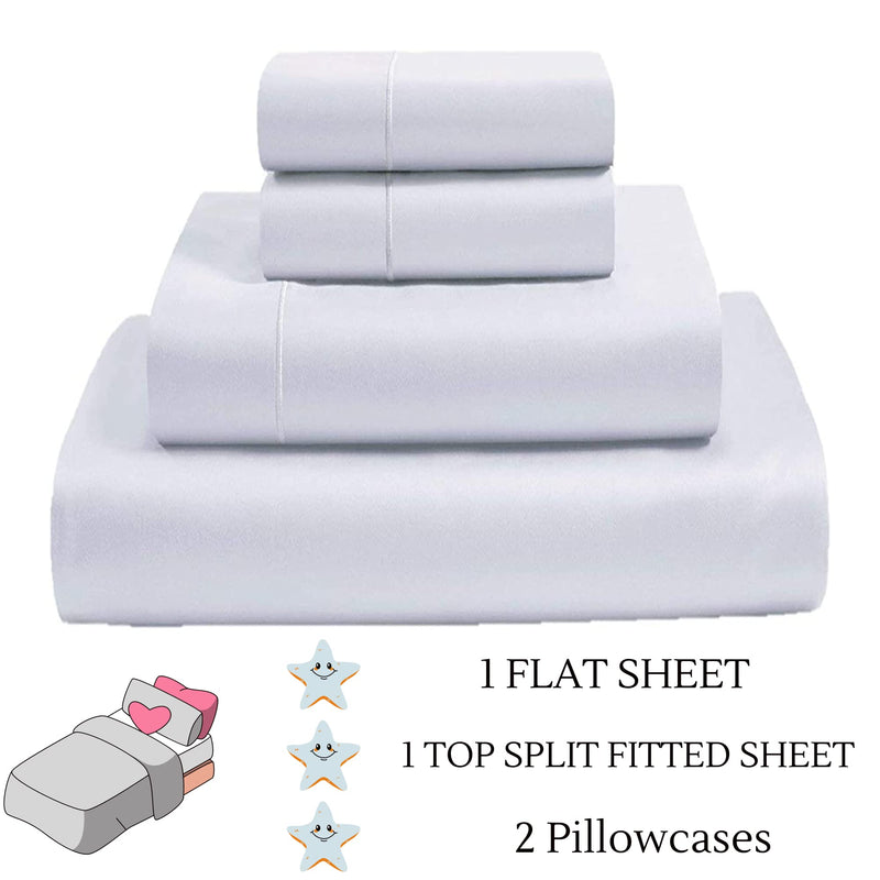 Top Split King Sheets Sets for Adjustable Bed-Sleep Number Sheets Split Top King-King 34" Top Split King Sheets -4 Pcs Set Split Top King Sheets 100% Giza Egyptian Cotton Upto15-18" Deep (White )