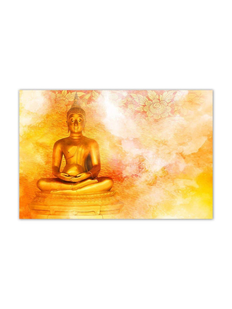 999STORE Cotton Wooden Stretched Statue On Grunge Lord Gautam Buddha Modern Framed Canvas Painting Wall Art (Flpsz14611062016052, Multicolour, 30X18 Inches)