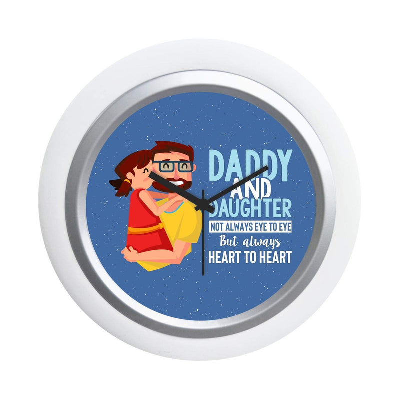 TheYaYaCafe Yaya Cafe Table Desk Clock Wooden Dad and Daughter Always Heart to Heart -6x6 inches, Round (White Frame, Unbreakable Flexiglass Cover, Analog)