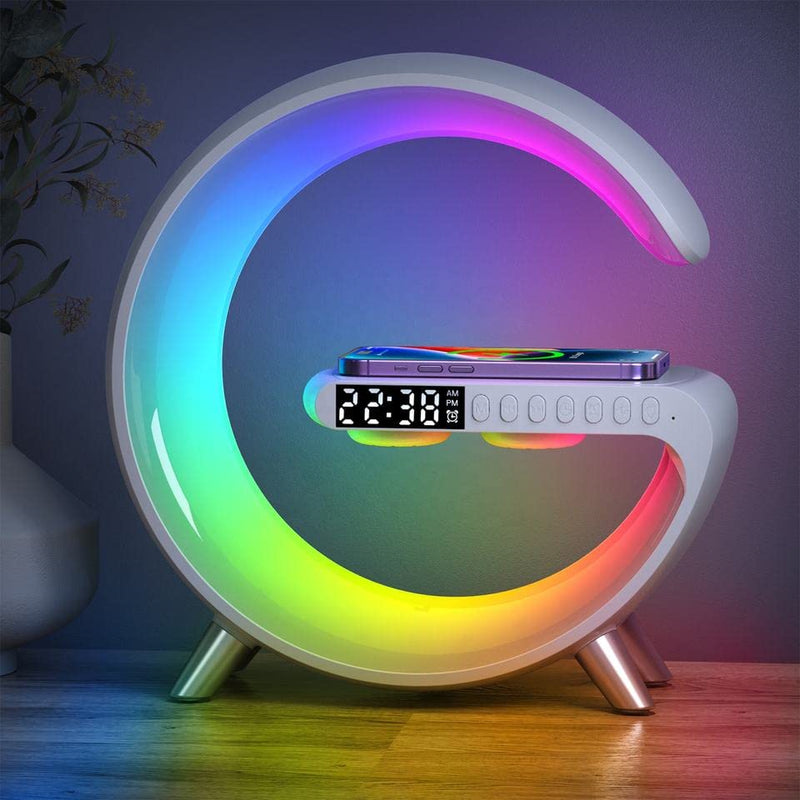 Smart Sound Machine Wake Up Light Alarm Clocks Smart Table Lamp Control with App,15W Fast Wireless Charger with Bluetooth Audio Alarm Clock for Adults Kids for Office Bedroom Gift