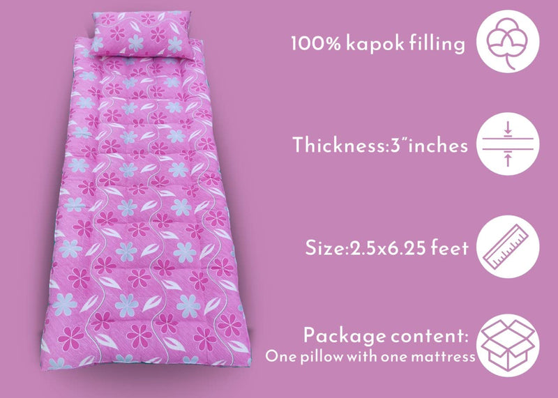 NIVEDHA MATTRESS- Ilavam PanjuKapokSilk Cotton Soft Sleeping Foldable Hostel Bed Mattress, 6.25 x 2.5 feet x 3 inches with 1 Pillow.