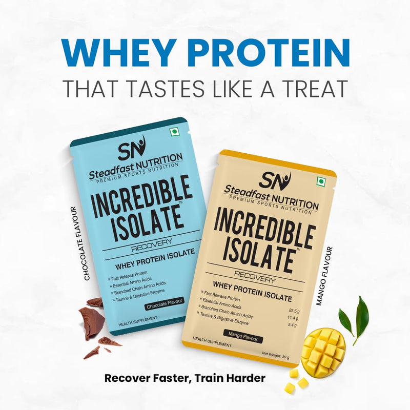 Steadfast Nutrition Incredible Isolate Whey Isolate Protein |100% Pure Isolate Powder with 25g Protein |Muscle Building & Weight Loss Supplement | Instant muscle recovery (Chocolate, 6 Sachets)