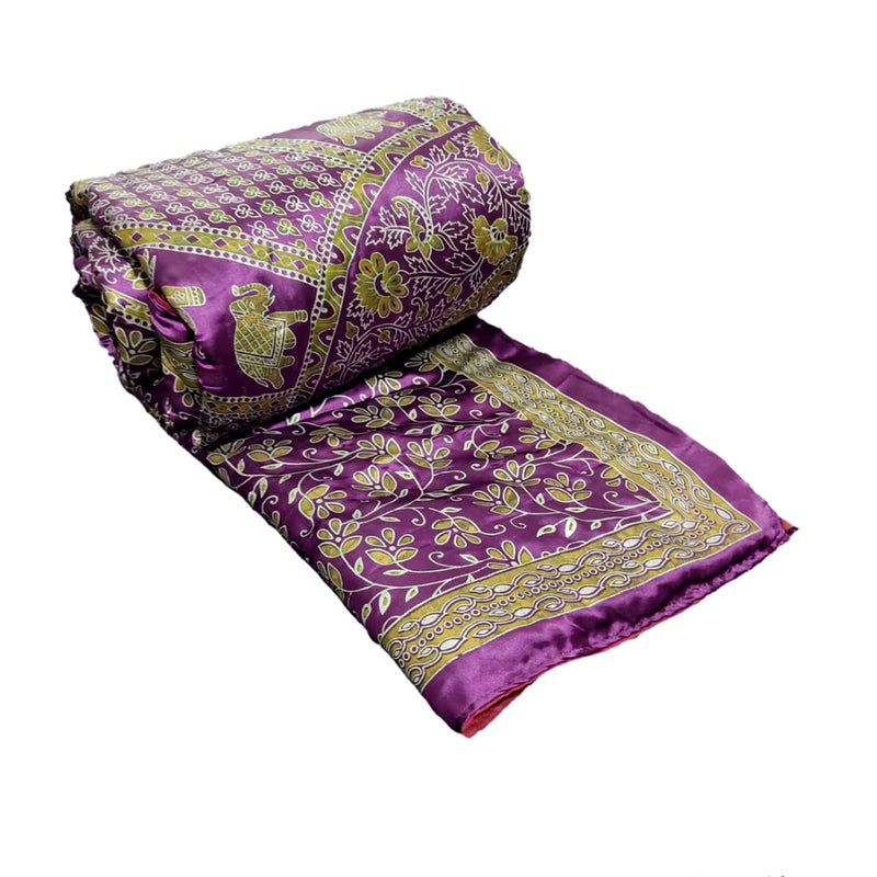 Gnudi Single Bed Silk, Floral Flower Print Soft Quilt for Mild Winter (Purple)