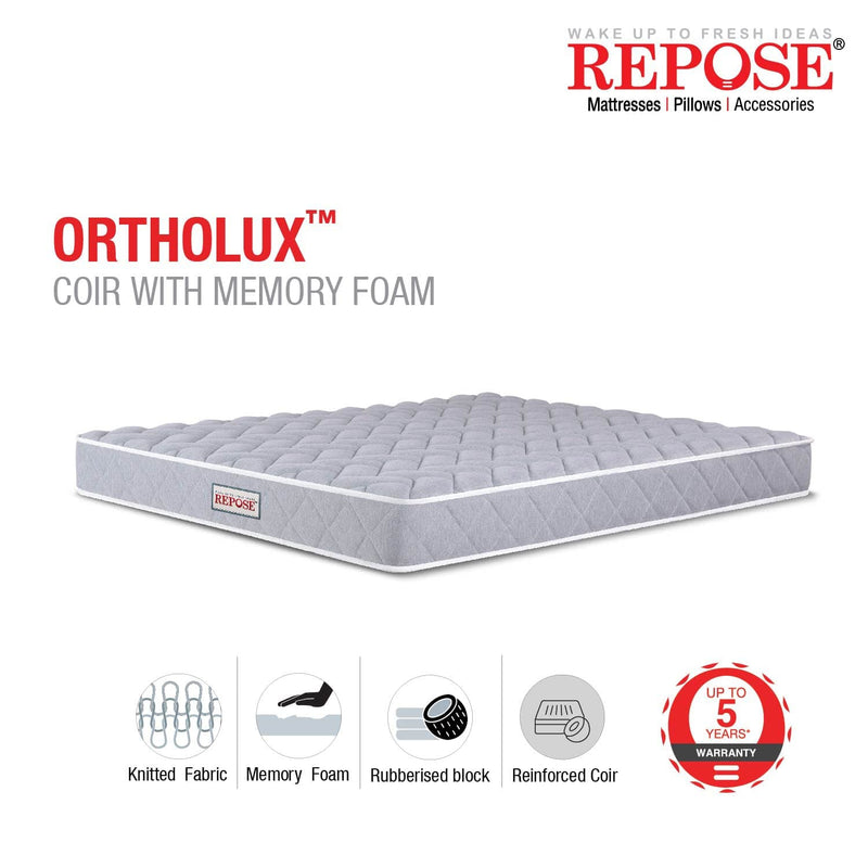 Repose Ortholux Coir with Memory Foam Mattress 72x30x5, Grey, Single