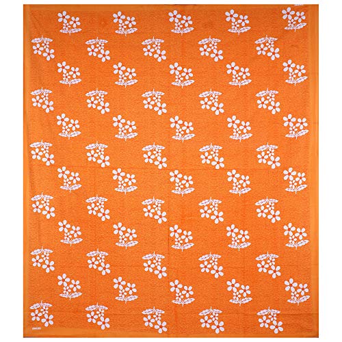 The Trendy Mart Cotton Double Bedsheet Jaipuri/Sanganeri Printed Bedsheets with Pillow Cover,Orange Flower