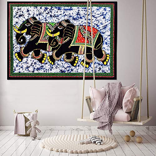 DRAVY HANDICRAFTS Tapestry Battik Elephant Wall Hanging Tapestry Cotton Wall Hanging Poster (Multicolor, 40 X 30 Inches)…