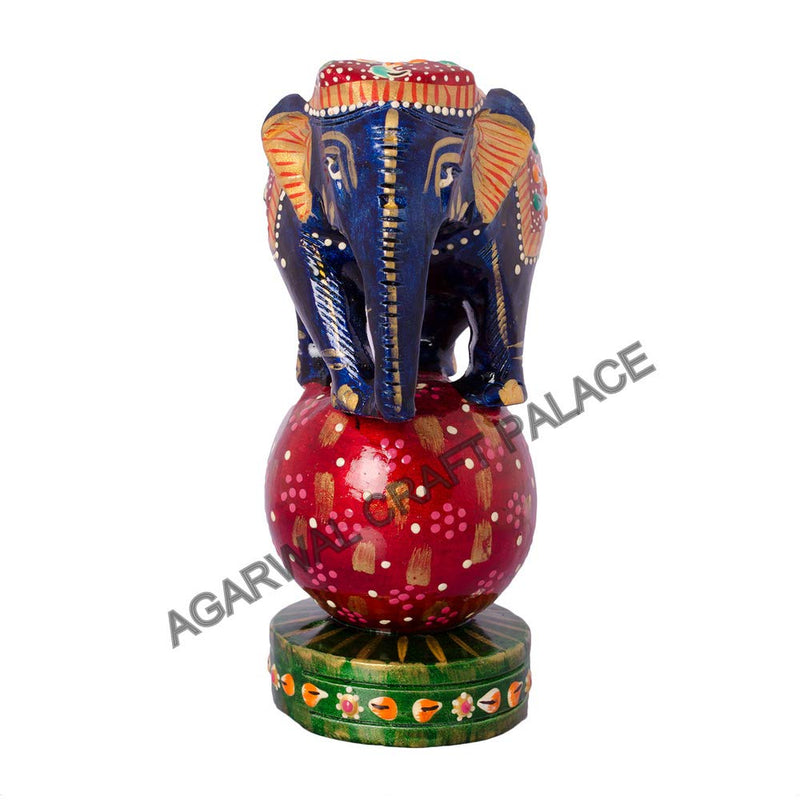 Agarwal Craft Palace Wooden Dancing Elephant on Ball 6" Statue, Elephant Figurine, Wooden Sculpture, Wooden showpiece, Emboss Painted Elephant, Decorative showpieces, Home Decor, Circus Elephant