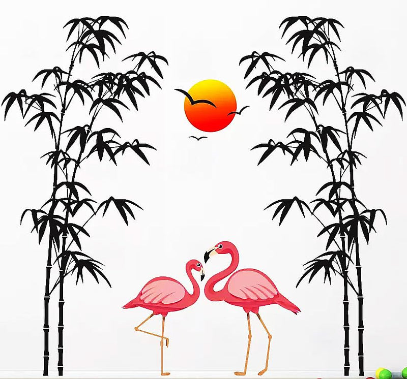 WALLSTICKY Flamingo Love BAMBOOS Tree Birds Flying Sunrise WALLSTICKER