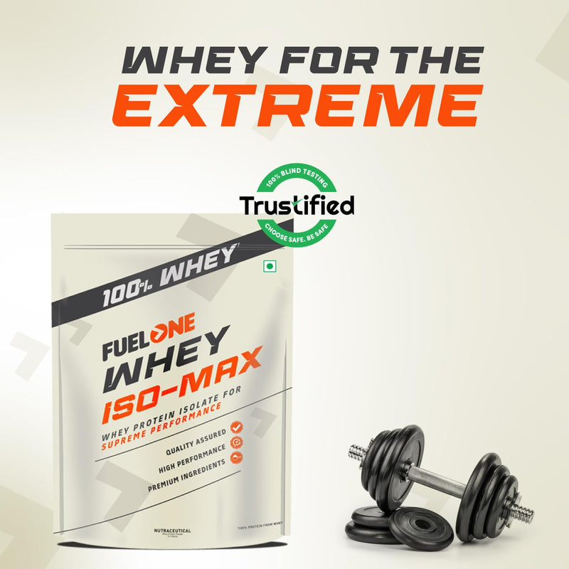 FUELONE Whey Iso-Max, Whey Protein Isolate, 28G Protein (Chocolate, 1Kg / 2.2Lb), No Added Sugars Or Maltodextrin