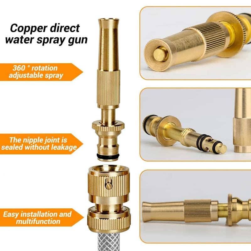 Brass Water Spray Nozzle Suitable for 1/2" Hose Pipe Adjustable Brass Spray Nozzle Water Pressure Booster Brass Nozzle Water Spray Gun for Car Wash Bike Gardening Pets Home Window & Plants Washing (Brass Nozzle)