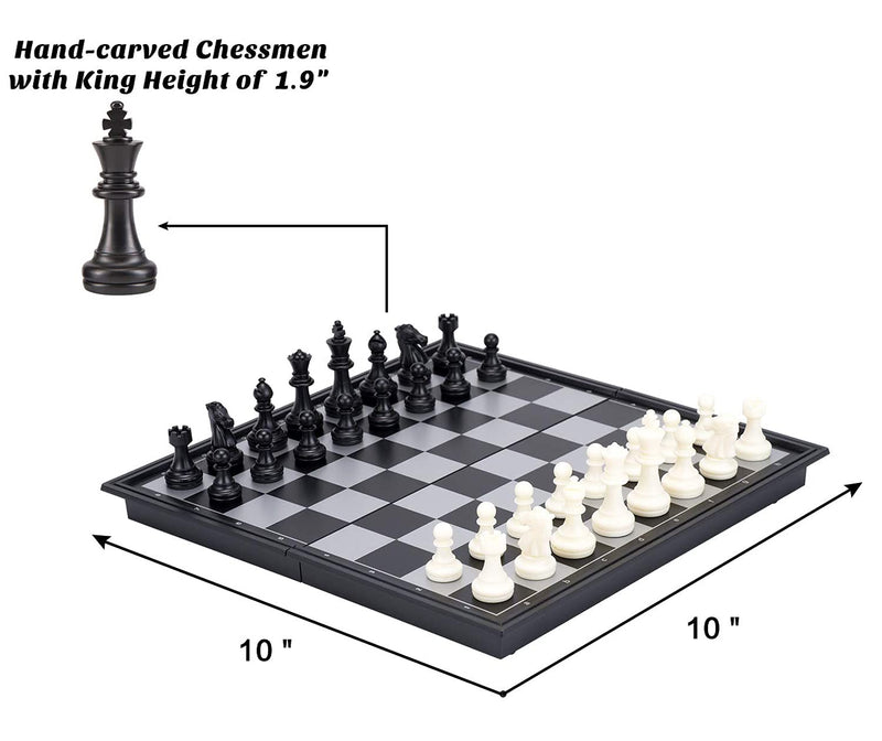 RECTITUDE 10" Magnetic Folding Chess Set, Educational Game Board for Adult Kids Beginner Chess Board Travel Toys (Black Color)
