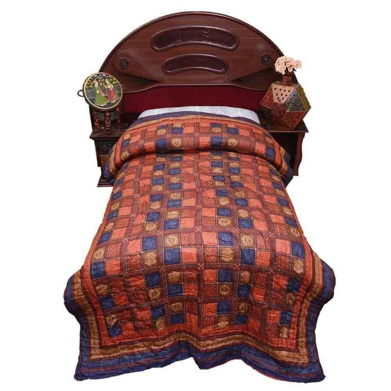 Little India Jaipuri Style Bagru Cotton Single Bed Quilt - Multicolour