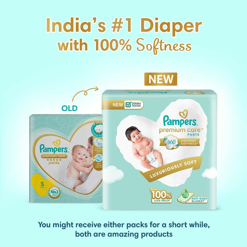 Pampers Premium Care Pant Style Baby Diapers, Small (S), 21 Count, All -in-1 Diapers with 360 Cottony Softness, 4-8 Kg Diapers