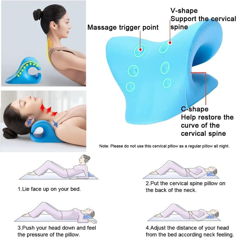 Murthirupi Neck Relaxer for Neck Pain Relief, Neck & Shoulder Relaxer Cervical Neck Traction Device Pillow for Pain Relief, Muscle Relax, Cervical Spine Alignment Acupressure Chiropractic (Sky Blue)