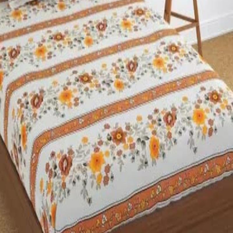 Vaastu Furnishings Skin Friendly Ultrasoft Prime Collection Printed Flat 1 Single Bedsheet with 1 Pillow Cover (Size 60 x 90 Inch) - Orange Bail Gold Single1