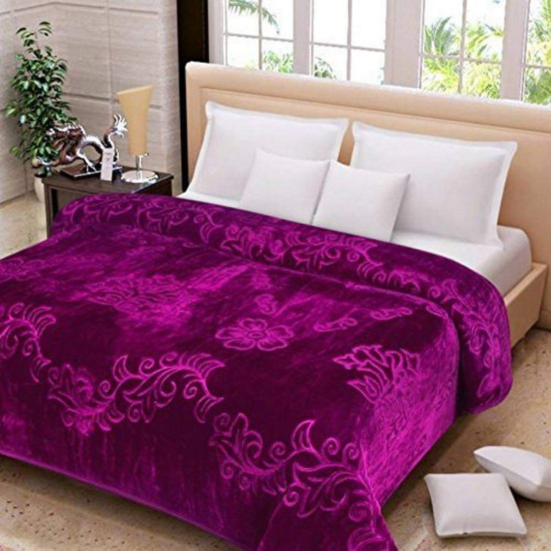 SoftTouchy 500 TC Polyester Micro-Mink Warm Ultra Super Soft Floral Ac Mink Solid Mink Double Bed Blanket (Purple, Double 87x85 Inch)